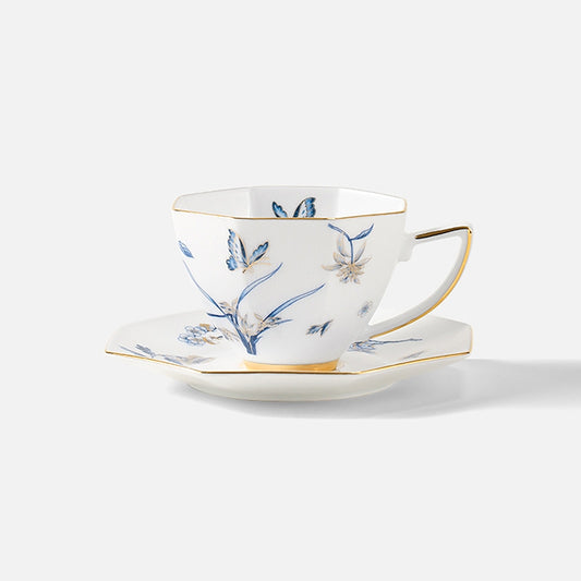 Vintage Floral, Leaf & Butterfly Ceramic Coffee Cup Set