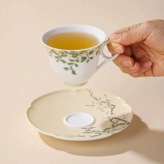 Botanical Floral & Fruit Porcelain Coffee Cup & Saucer Set