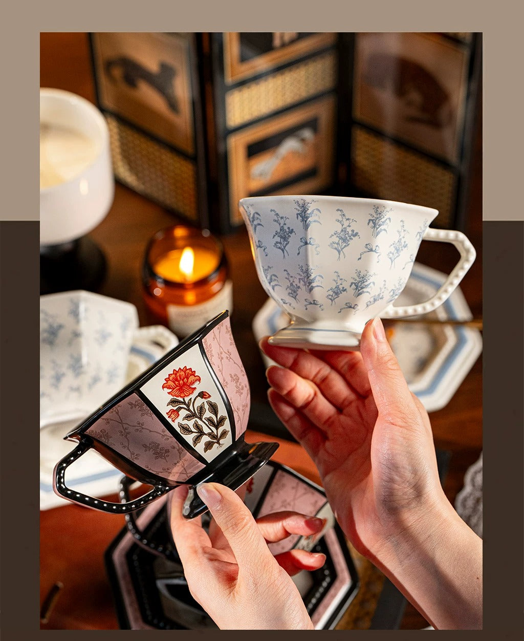 Romantic Bellflower & Star Flower Vintage Ceramic Coffee Cup & Saucer Gift Set