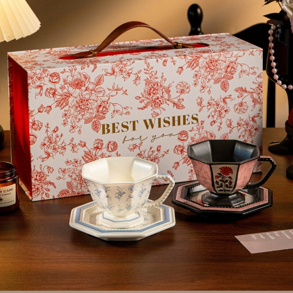 Romantic Bellflower & Star Flower Vintage Ceramic Coffee Cup & Saucer Gift Set