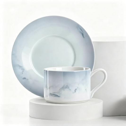 Ink Wash Mountain & River Ceramic Coffee Cup & Saucer