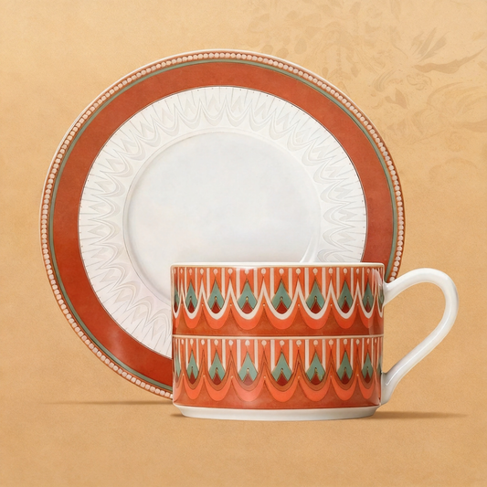 Dunhuang Lotus & Celestial Apsaras Porcelain Coffee Cup & Saucer Set