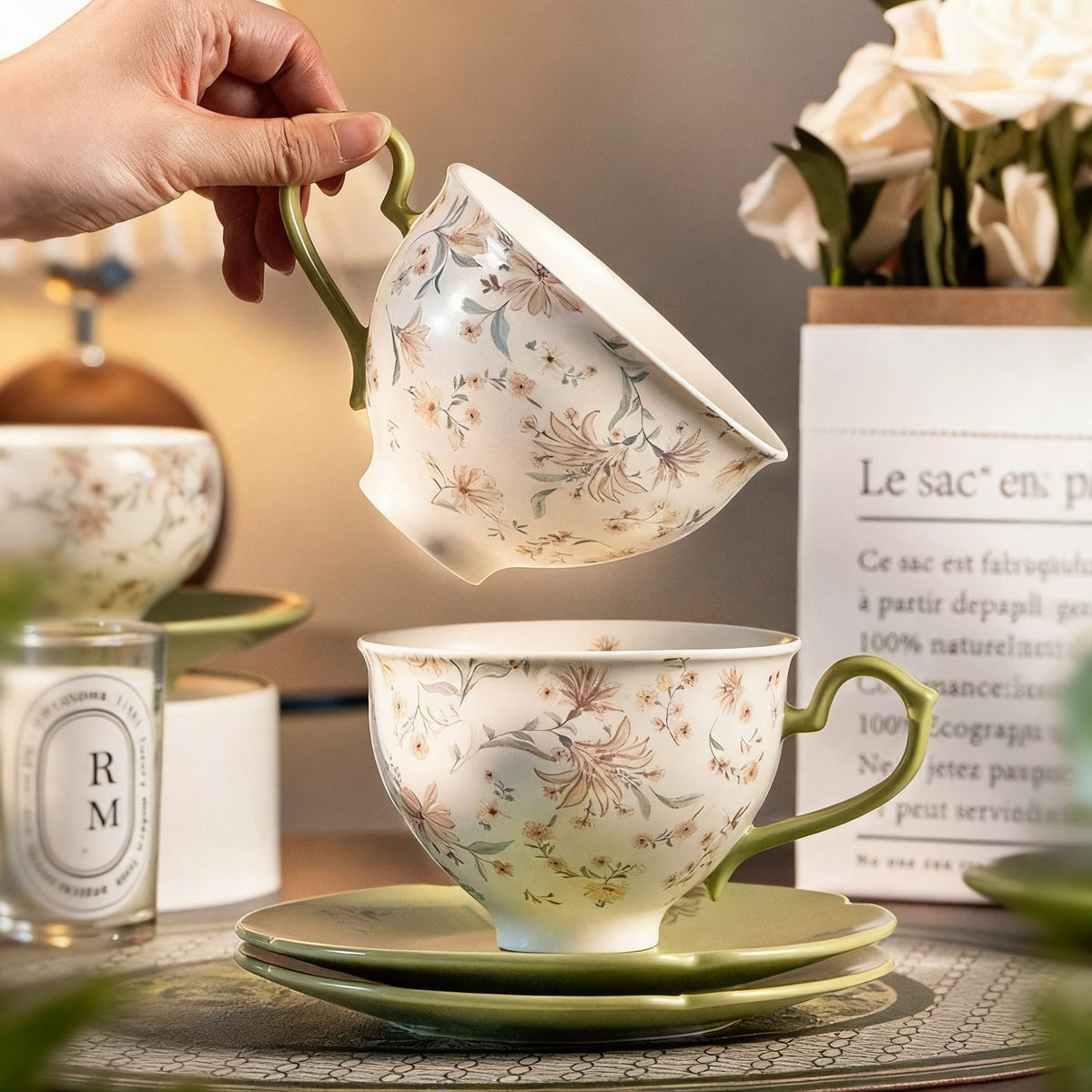 Spring Floral Porcelain Coffee Cup & Saucer Set