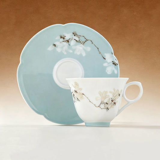 Magnolia Blossom Porcelain Coffee Cup & Saucer Set
