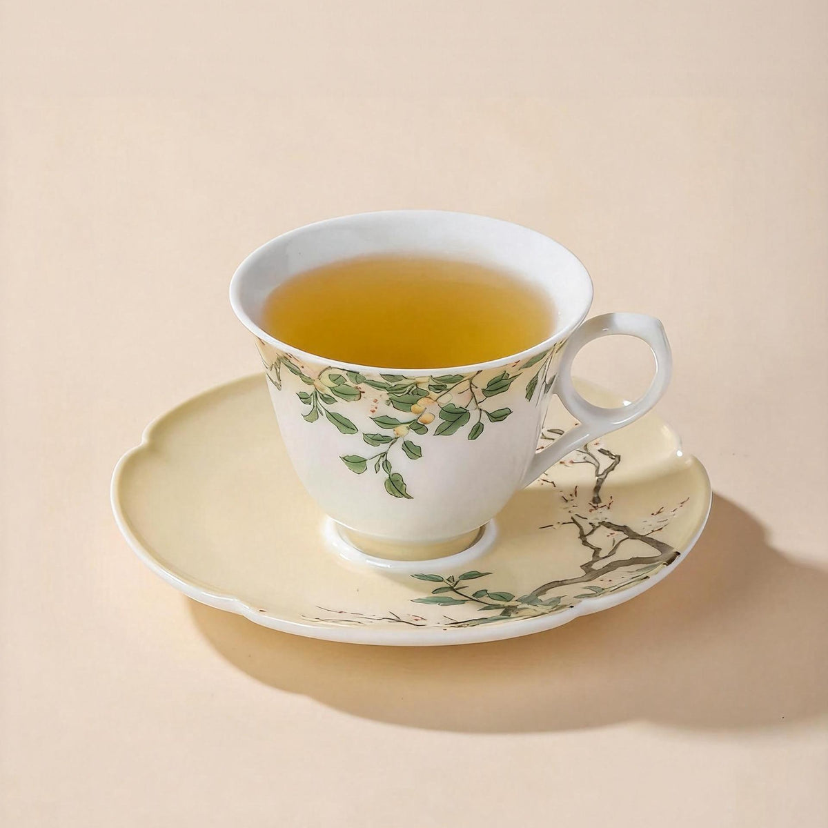 Botanical Floral & Fruit Porcelain Coffee Cup & Saucer Set