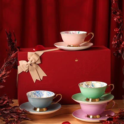 Four Seasons Floral Ceramic Coffee Cup & Saucer