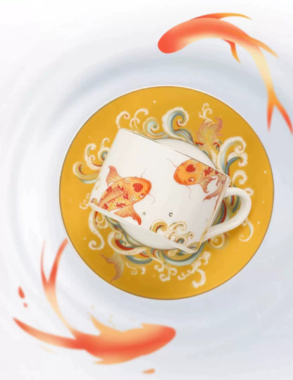 Lucky Koi Ceramic Coffee Cup & Saucer Set