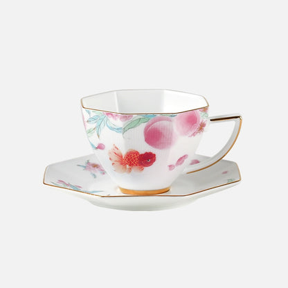 Fortune Goldfish & Peach Ceramic Coffee Cup & Saucer