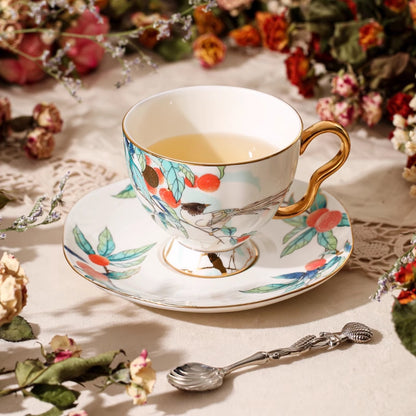 Songbird & Lychee Tree Porcelain Coffee Cup & Saucer