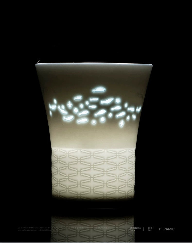 Celadon Green Linglong Porcelain Fish Design Mug