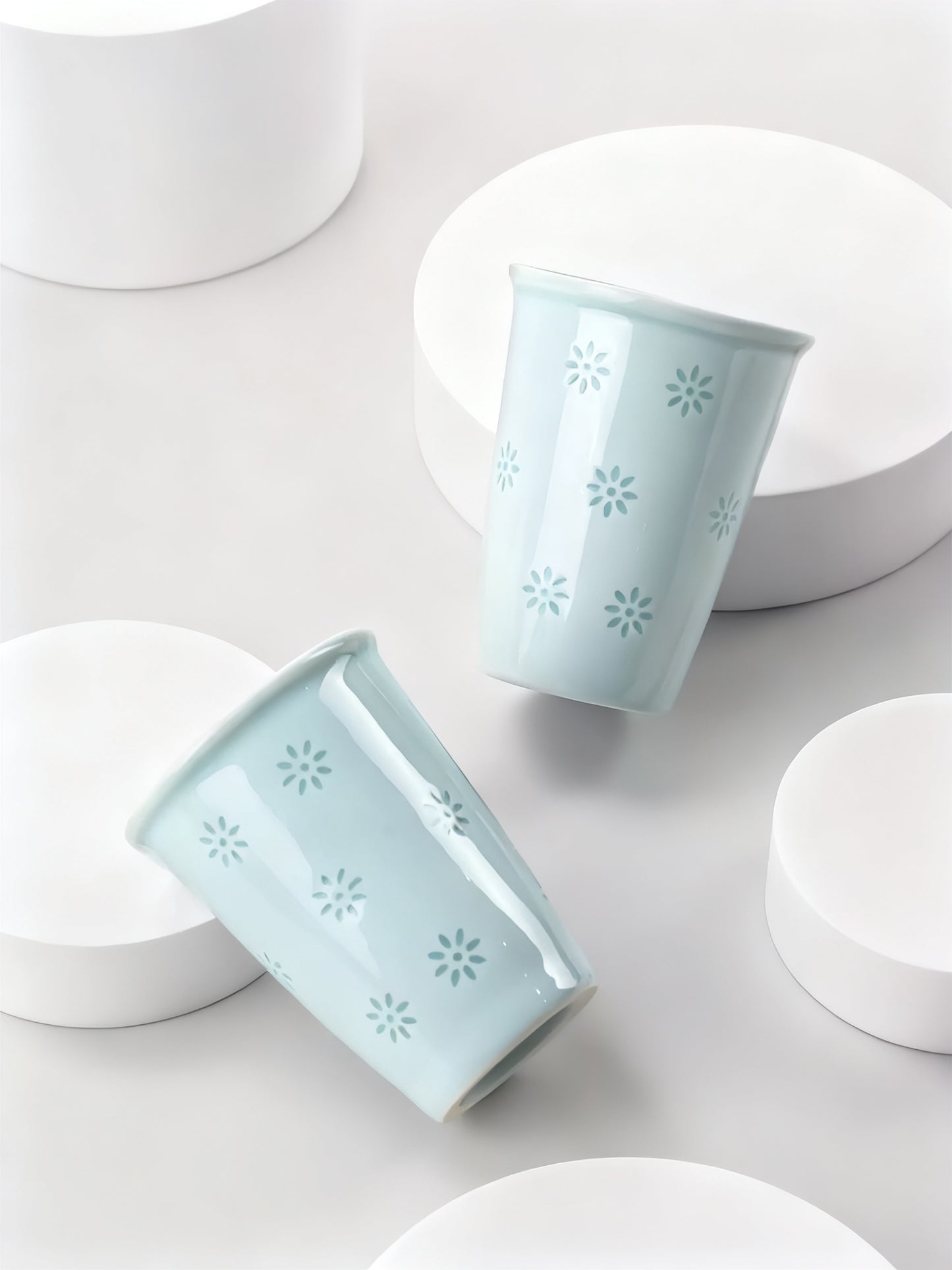 Celadon Green Linglong Porcelain Floral Design Ceramic Mug