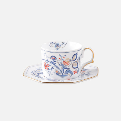 Borage & Peony Floral Ceramic Coffee Cup & Saucer