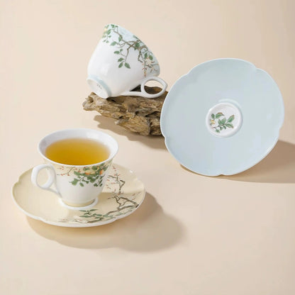 Botanical Floral & Fruit Porcelain Coffee Cup & Saucer Set