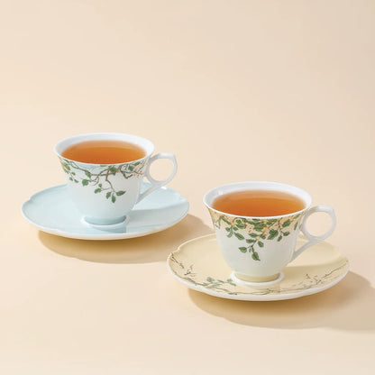 Botanical Floral & Fruit Porcelain Coffee Cup & Saucer Set