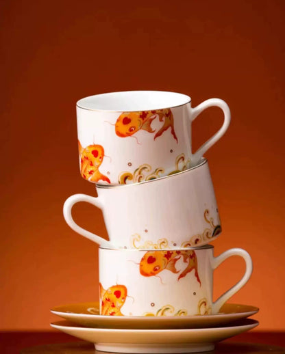 Lucky Koi Ceramic Coffee Cup & Saucer Set