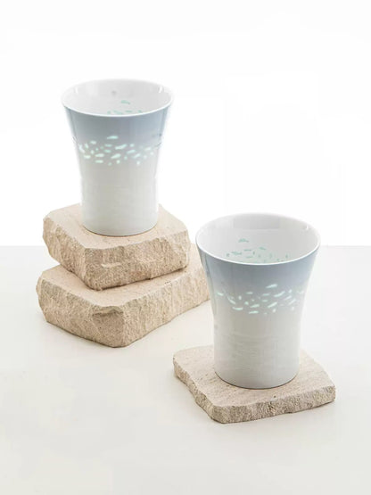 Celadon Green Linglong Porcelain Fish Design Mug