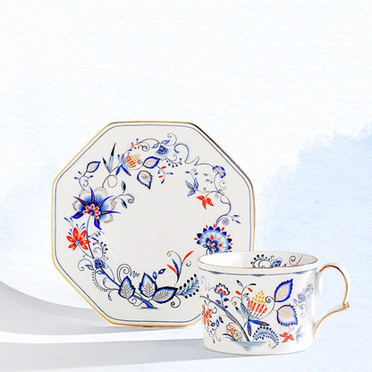 Borage & Peony Floral Ceramic Coffee Cup & Saucer