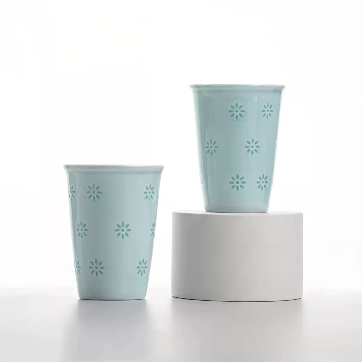 Celadon Green Linglong Porcelain Floral Design Ceramic Mug