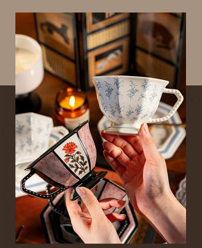 Romantic Bellflower & Star Flower Vintage Ceramic Coffee Cup & Saucer Gift Set