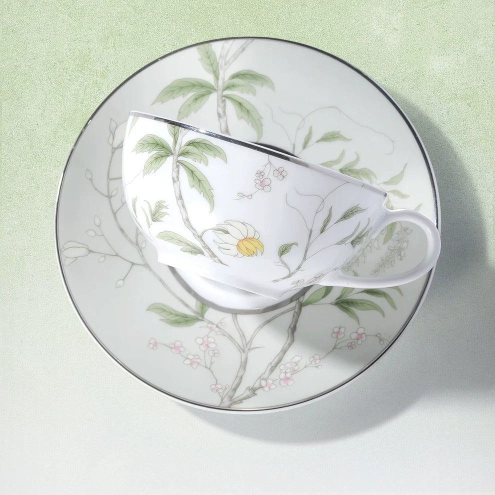Spring Blossom Botanical Porcelain Coffee Cup & Saucer Set