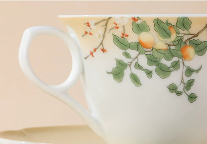 Botanical Floral & Fruit Porcelain Coffee Cup & Saucer Set