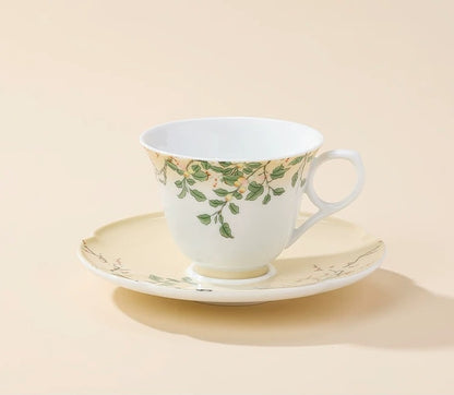Botanical Floral & Fruit Porcelain Coffee Cup & Saucer Set