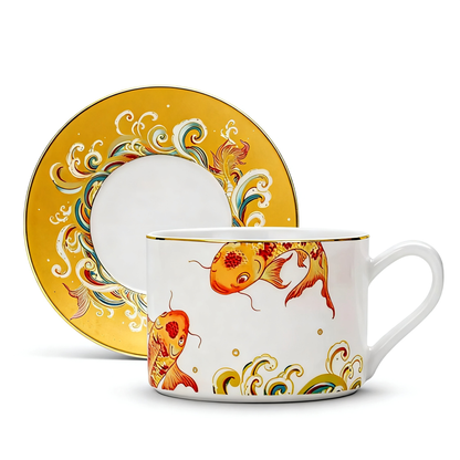 Lucky Koi Ceramic Coffee Cup & Saucer Set