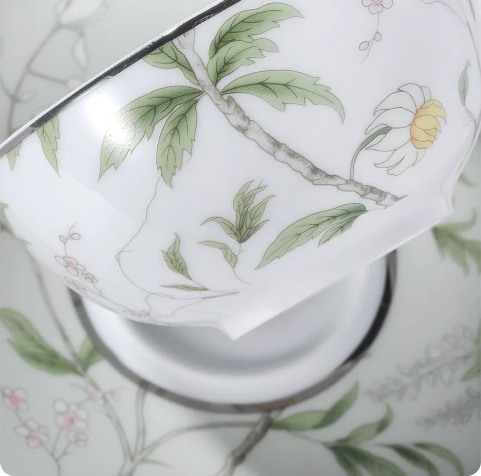 Spring Blossom Botanical Porcelain Coffee Cup & Saucer Set