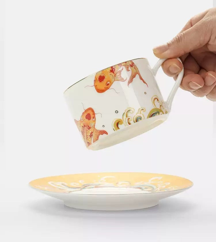 Lucky Koi Ceramic Coffee Cup & Saucer Set