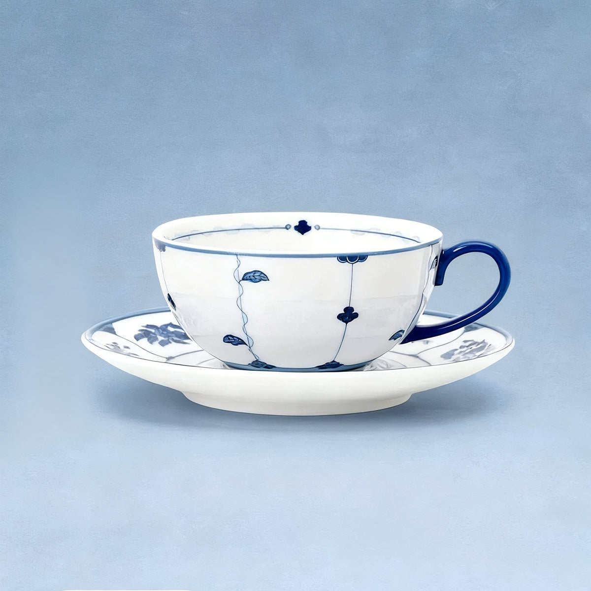 Blue & White Botanical Porcelain Latte Cup & Saucer Set