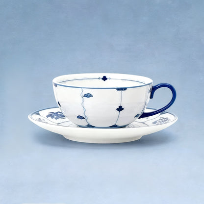 Blue & White Botanical Porcelain Latte Cup & Saucer Set