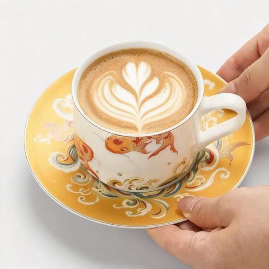Lucky Koi Ceramic Coffee Cup & Saucer Set