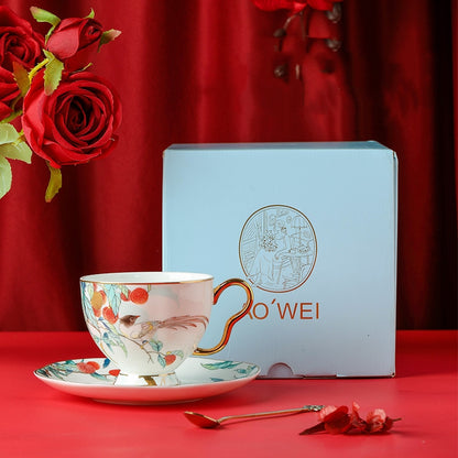 Songbird & Lychee Tree Porcelain Coffee Cup & Saucer