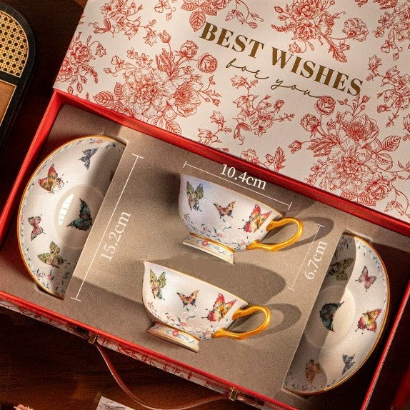 Oriental Butterfly Garden Coffee Cup & Saucer Set