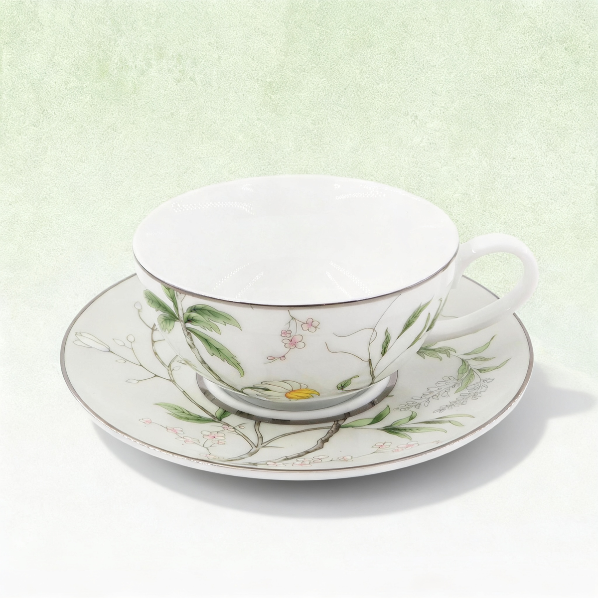 Spring Blossom Botanical Porcelain Coffee Cup & Saucer Set