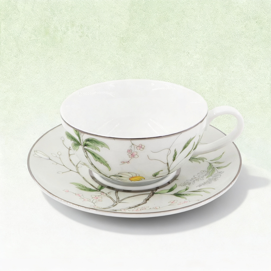 Spring Blossom Botanical Porcelain Coffee Cup & Saucer Set