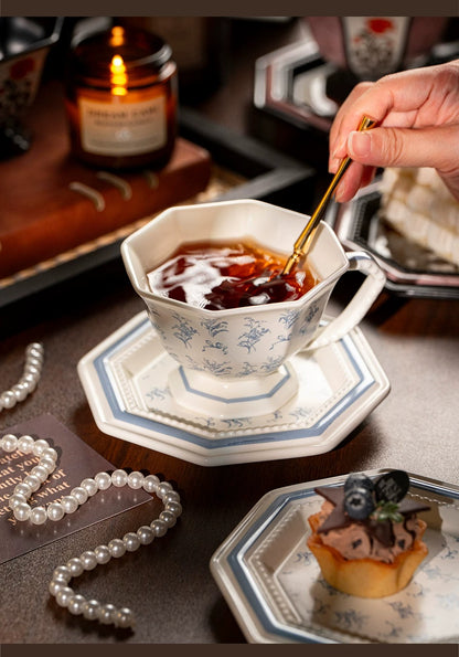 Romantic Bellflower & Star Flower Vintage Ceramic Coffee Cup & Saucer Gift Set