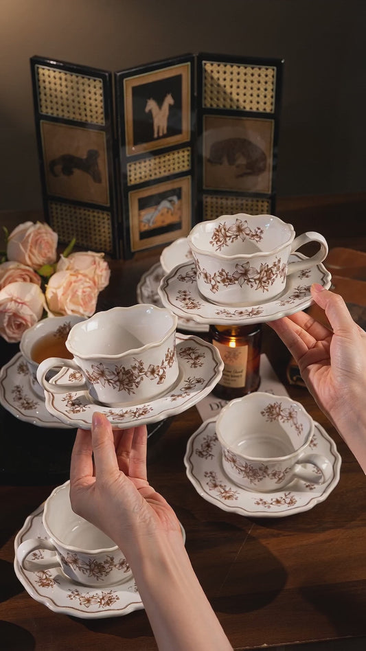 Cottage Lily of the Valley Ceramic Coffee Cup & Saucer Gift Set