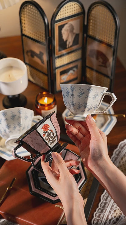 Romantic Bellflower & Star Flower Vintage Ceramic Coffee Cup & Saucer Gift Set