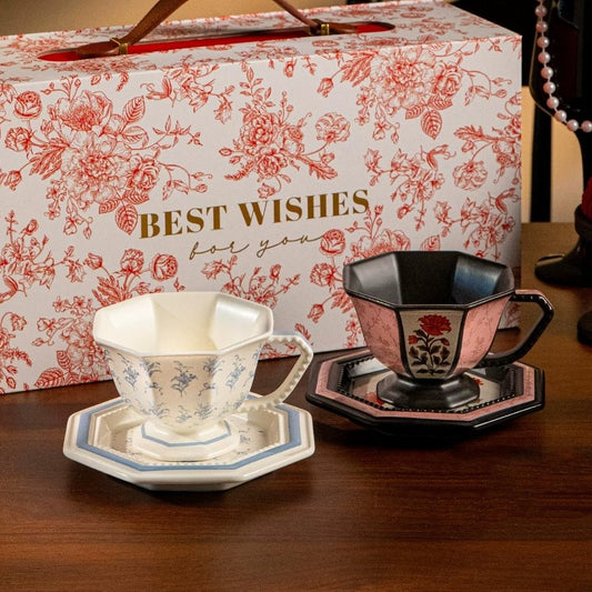 Romantic Bellflower & Star Flower Vintage Ceramic Coffee Cup & Saucer Gift Set